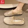 Summer Mesh Mother Shoes Women's Breathable Mesh Shoes One Pedal Beef Tendon Soft Bottom Flat Bottom Non-slip Grandma Old Beijing Cloth Shoes