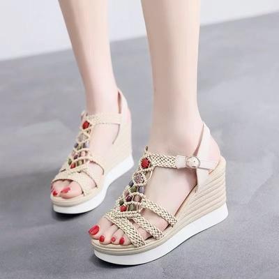 Мода 2025 Женские танкетки Модная летняя обувь для богемного стиля Платформенные сандалии из натуральной кожи