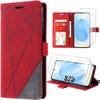 Protective Case - BOOLING - for Samsung Galaxy S25 - Red Synthetic Leather - 2 Tempered Glasses - Shockproof