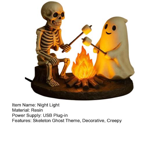 Скелет Призрак Костер Ночной Светильник Хэллоуин Жарящий Зефир Статуэтка Призрака