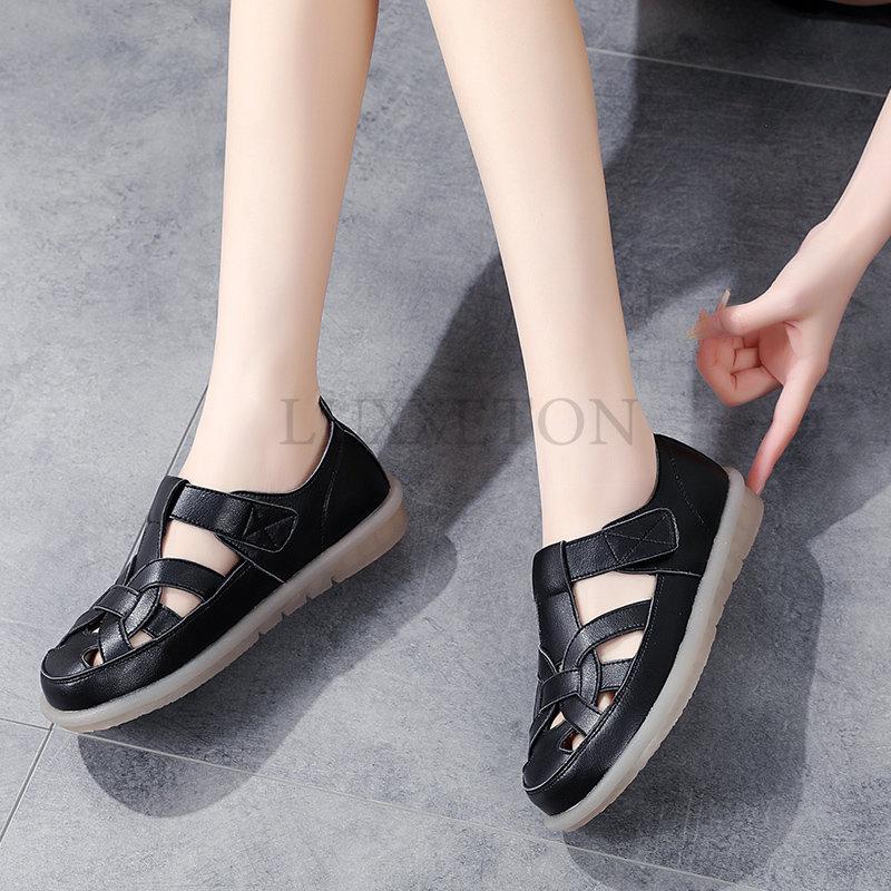 Летние женские сандалии из натуральной кожи, нескользящие сандалии на плоской подошве, винтажная женская повседневная обувь, пляжная обувь для отдыха на природе, Zapatos De Mujer