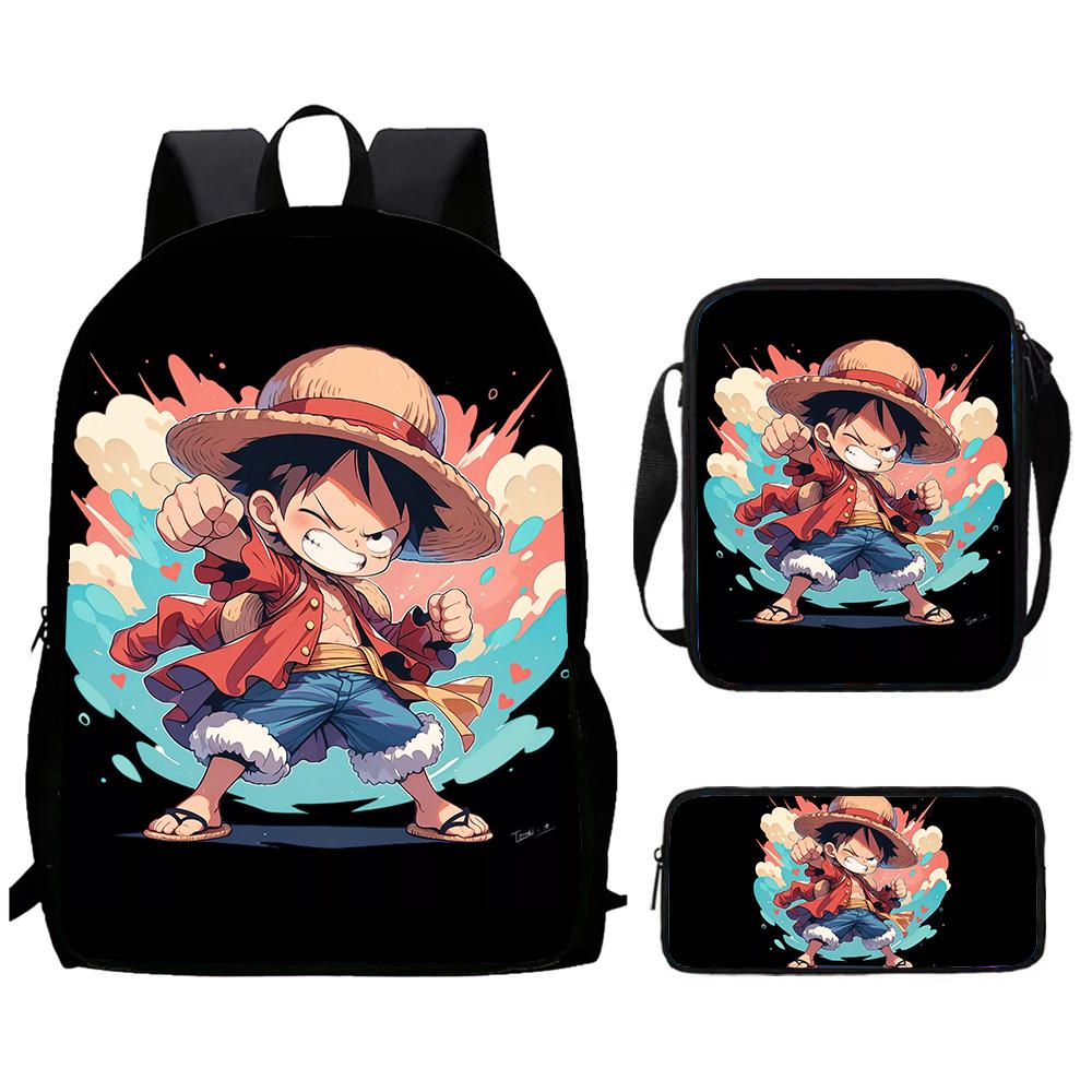 Рюкзак One Piece 15 дюймов, 3 шт., легкий, прочный, школьный, с сумкой через плечо и пеналом, для мальчиков и девочек, возраст 6-10 лет