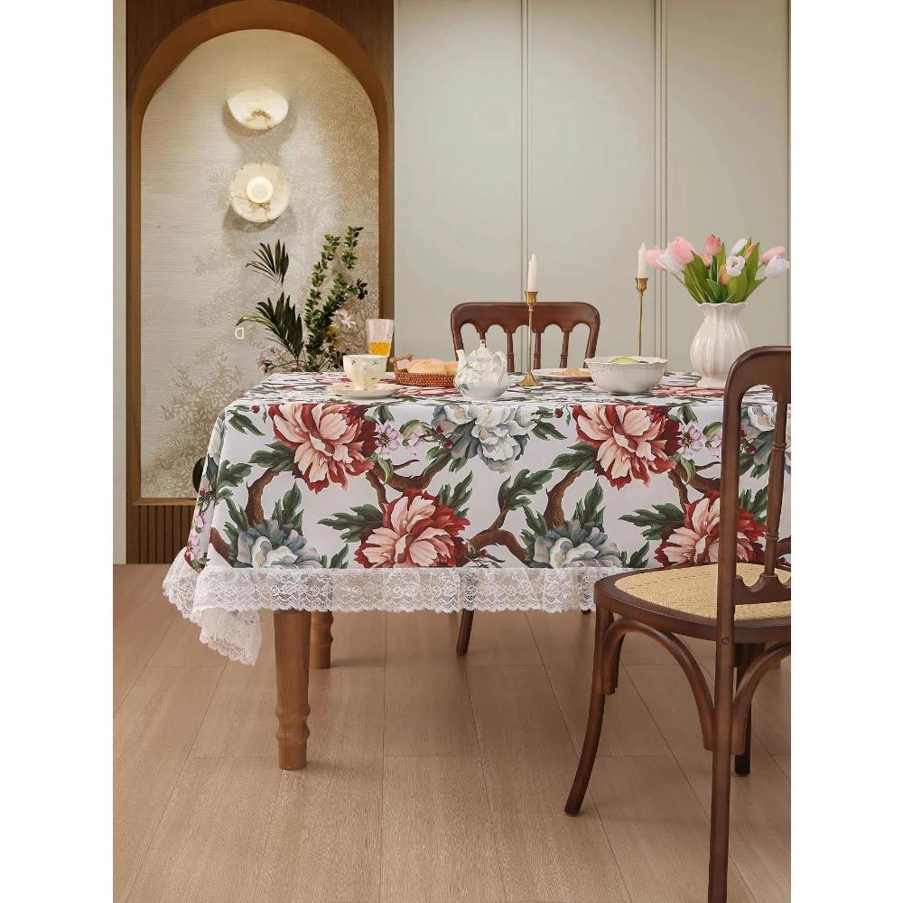 Черная скатерть с цветочным и птичьим узором, американский стиль, белое кружево, покрытие для столешницы, водонепроницаемая, противоскользящая, износостойкая скатерть
