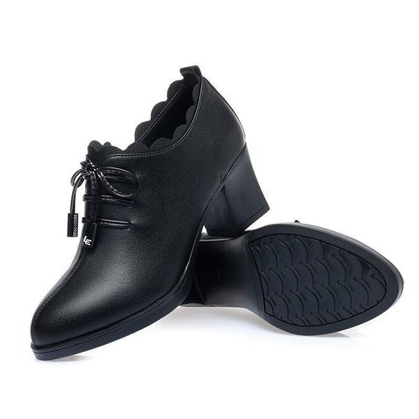 WTEMPO Женские мягкие подошвы на толстом среднем каблуке, нескользящие, черные, повседневные, из ПУ, теплые, плюшевые туфли, осень-зима, мягкие, из искусственной кожи