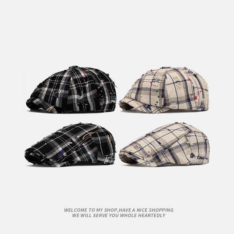 Кепка в клетку в стиле ретро, женская восьмиугольная кепка, весна-лето, кепка газетчика
