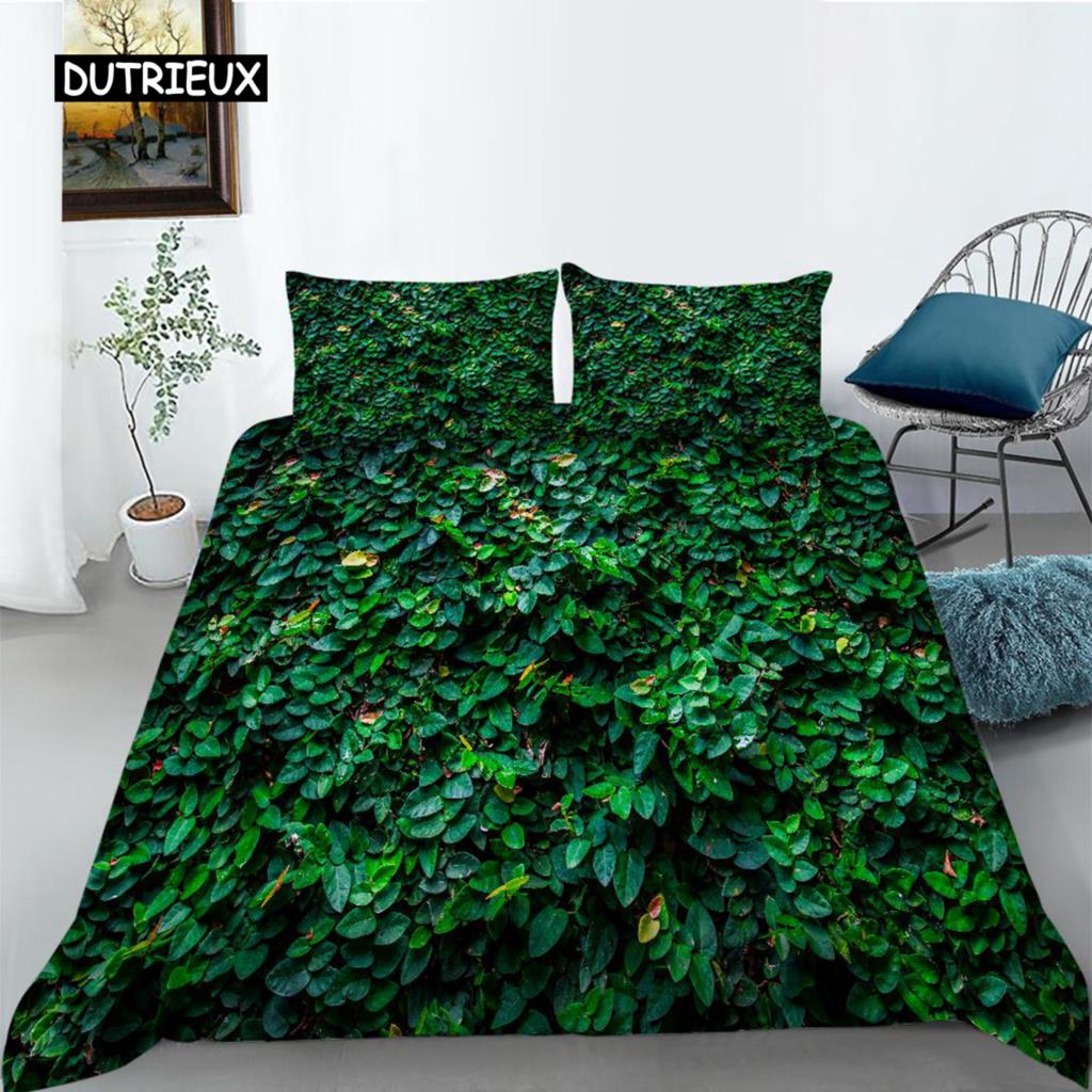 Green Duvet Cover Set Queen Size Tropical Rainforest Green Plant Palm Leaf Comforter Cover for Kids Teen Microfiber Quilt Cover