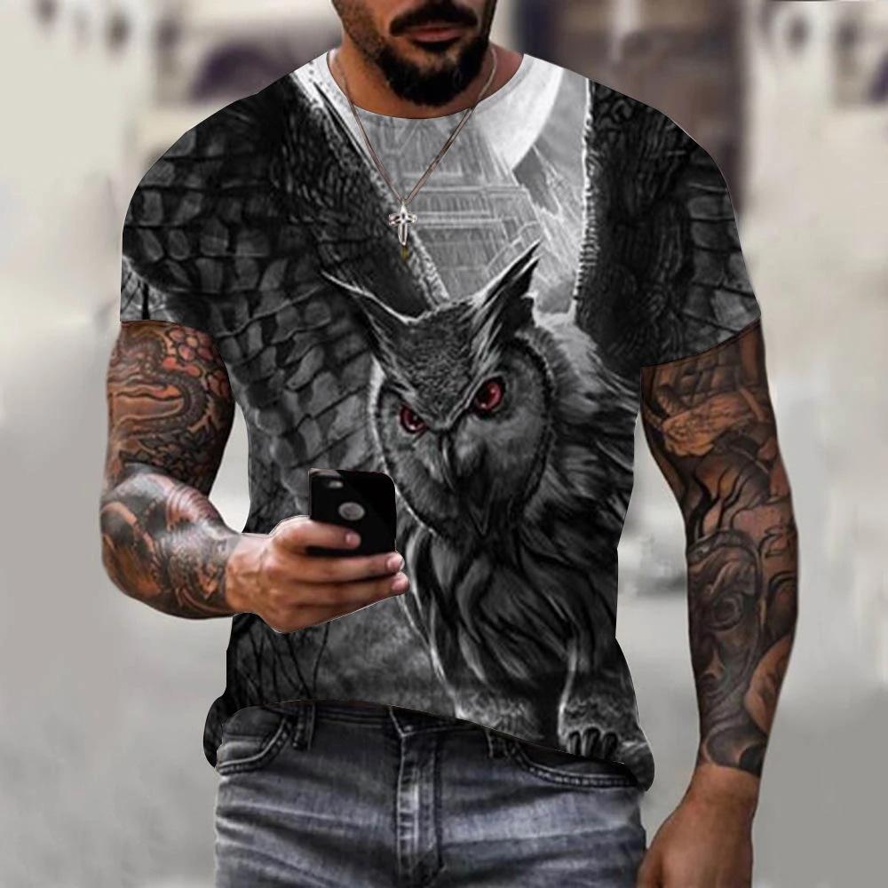 Animal Owl Graphic 3D Printed Summer Men's O-Neck T-shirt Casual Short Sleeve Oversized Pullover Fashion Streetwear Men Clothing