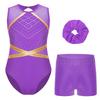 Girls Complete Dance Set Sleeveless Leotard Keyhole Back Patchwork Style Rhinestone Waistband Performance Outfit
