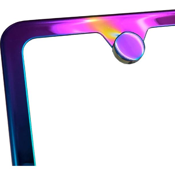 Тонкая рамка для номерного знака с двумя отверстиями Неохром Аврора Электрогальваническое покрытие Жженый титан Зеркальный хром Универсальная посадка Защита от ржавчины Металлическая накладка-крышка с винтовым креплением,