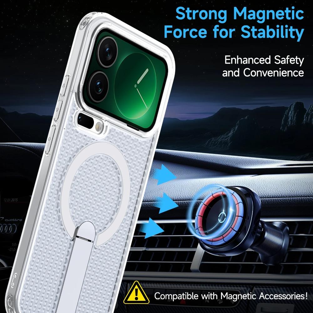 Прозрачный ПК Магнитный Чехол Для Magsafe Со Скрытой Подставкой Для Xiaomi 17 Pro 15T 14T Pro Охлаждение Теплоотвод Ударопрочный Чехол