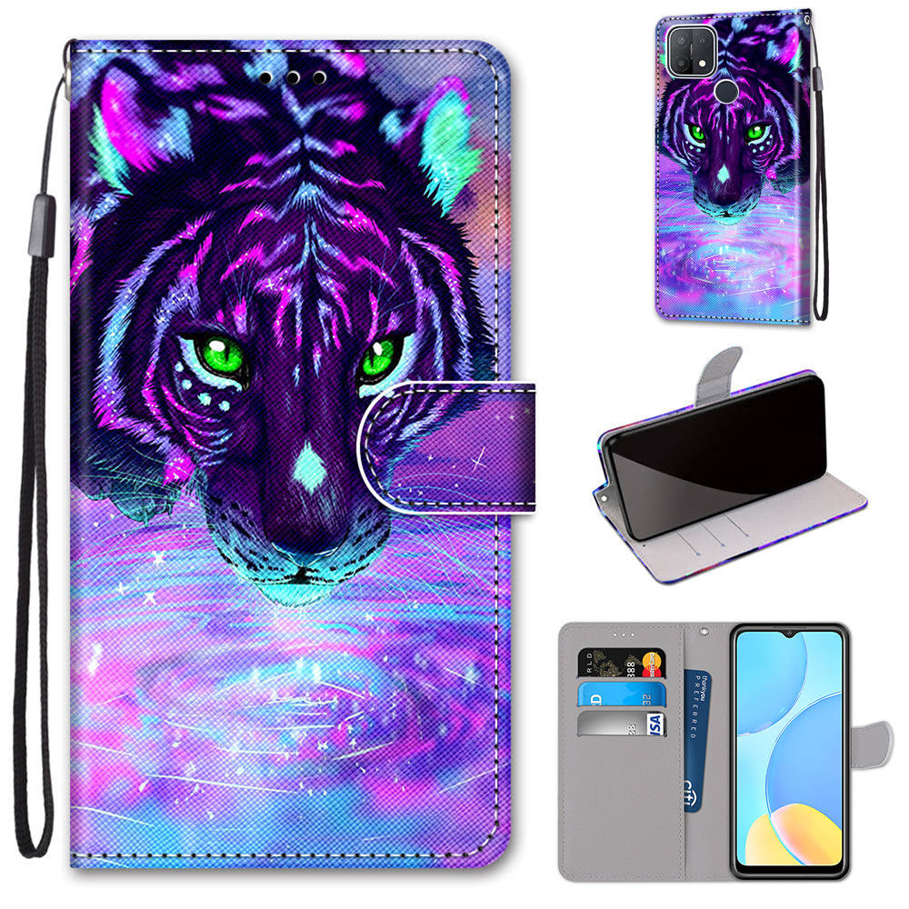 Fashion 3D Painted Pattern Phone Cover Lanyard Flip Leather Case For iPhone Xiaomi Poco Redmi OPPO Realme OnePlus