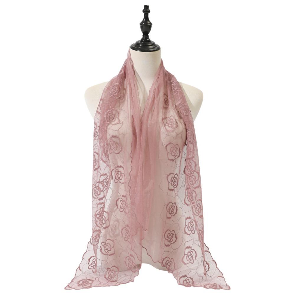 Embroidered Flower Lace Scarf Lightweight Silk Scarf Casual Sunscreen Shawl Women