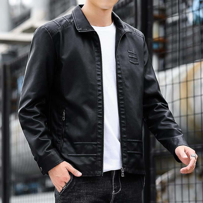 Autumn and Winter New Men's Leather Jacket Jacket Jacket with Plush and Fashionable Slim Fitting Youth Casual Motorcycle Jacket Leather Jacket