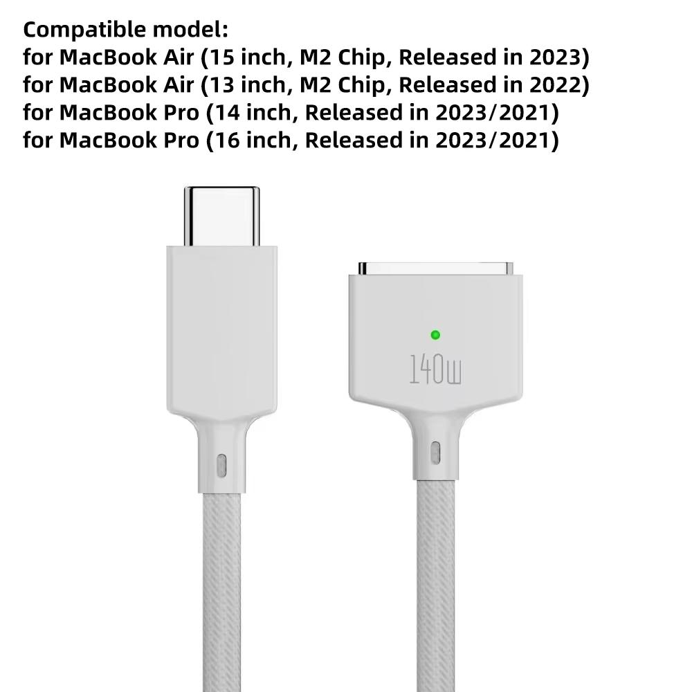 140W USB Type C to Magsafe 3 Magnetic Charger Cord Laptop Charging Cable Converter PD 2M for MacBook Air/Pro A2442 A2485 A2681