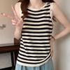 Майки женские летние 2025 года без рукавов с круглым вырезом черные полосатые трикотажные тонкие майки женские топы JJ228