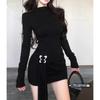 Элегантное черное облегающее платье - Женское сексуальное платье с длинным рукавом, полувысоким воротом, облегающее талию, мини-юбка для осени/зимы