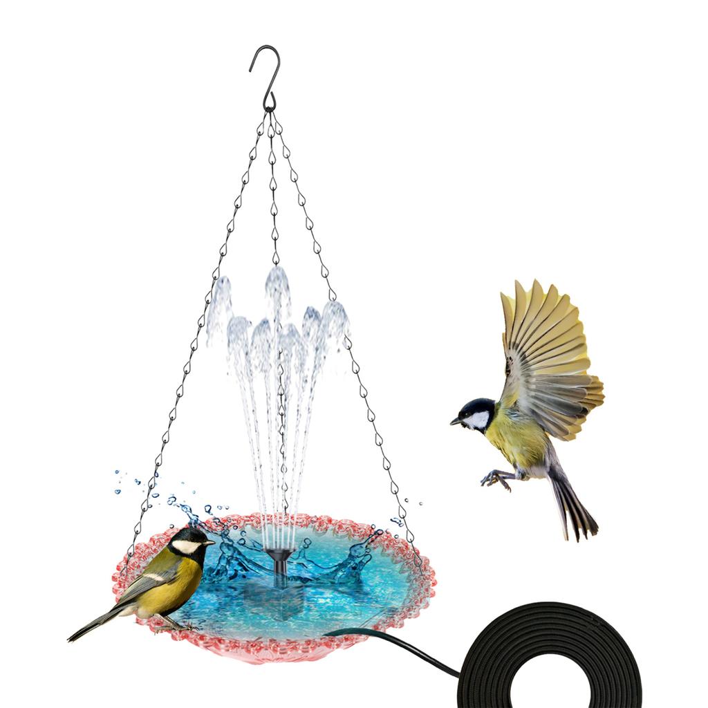 Yousheng Bird Bath с фонтаном, подвесная кормушка для птиц, миска для птиц, уличная ванна для птиц с фонтаном, работающим от USB, для сада, заднего двора, патио, крыльца