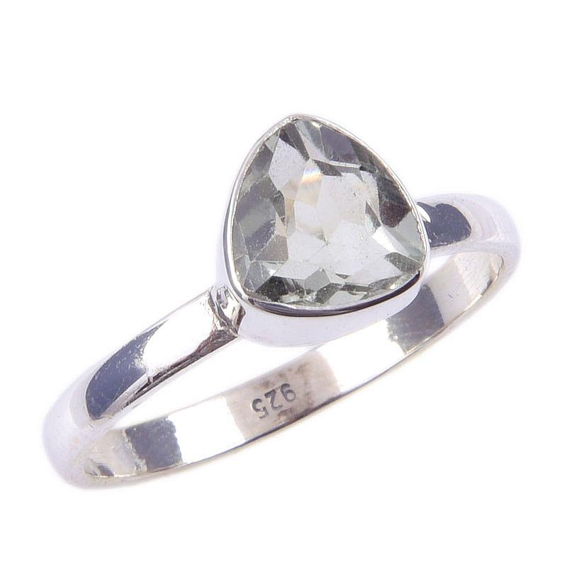 Кольцо из чистого серебра 925 пробы с натуральным зеленым аметистом, размер S.9 d5L70