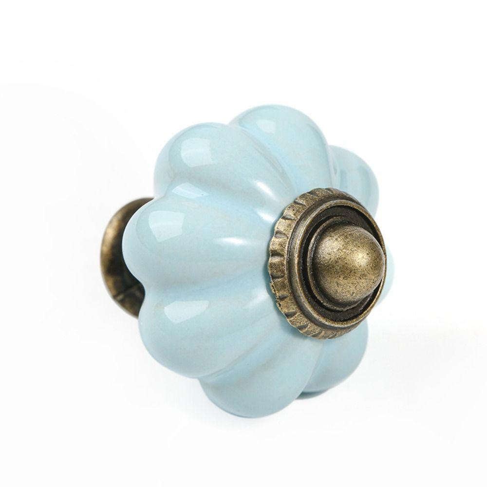 European Style Ceramic Pumpkin Handle Single Hole Drawer Knobs Retro Cabinet Knob Kitchen