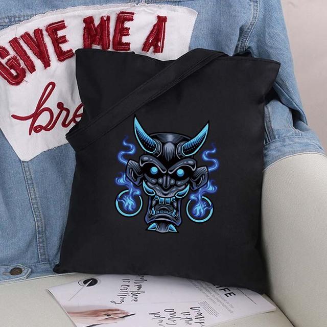 Сумка-шоппер из эко-холста, хлопка-шопера с мультяшными картинками, модная черная складная сумка с принтом, холщовая большая сумка