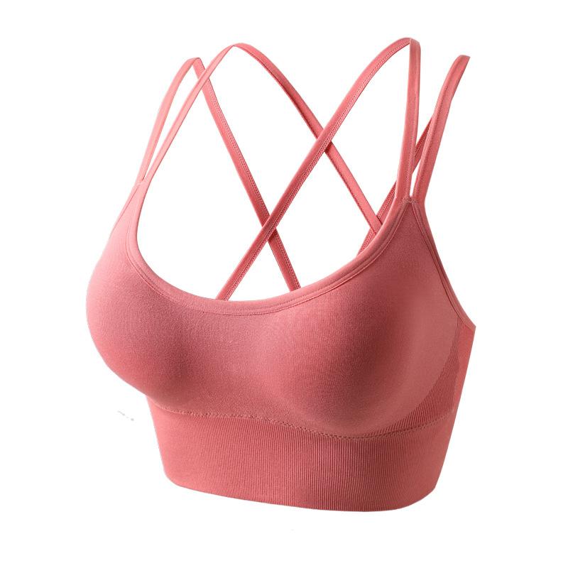 Women's Summer Outdoor One Piece Shockproof Sports Bra Cross Back Yoga Fitness Running Push Up Camisole Bra