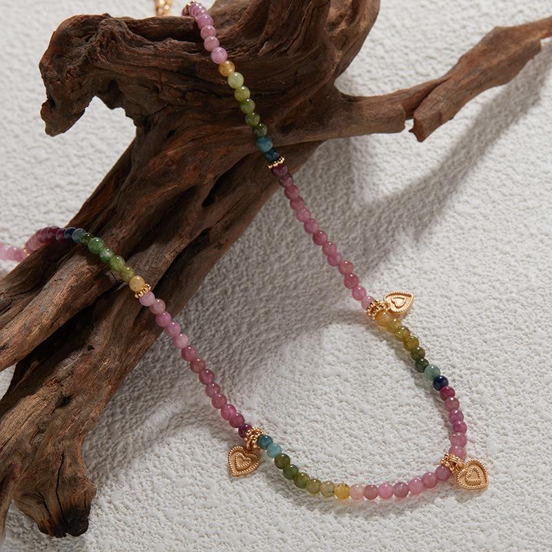 Ожерелье из стерлингового серебра S925 с натуральным цветным турмалином-драгоценным камнем, женская цепочка на ключицу, серьги Xiaohongshu