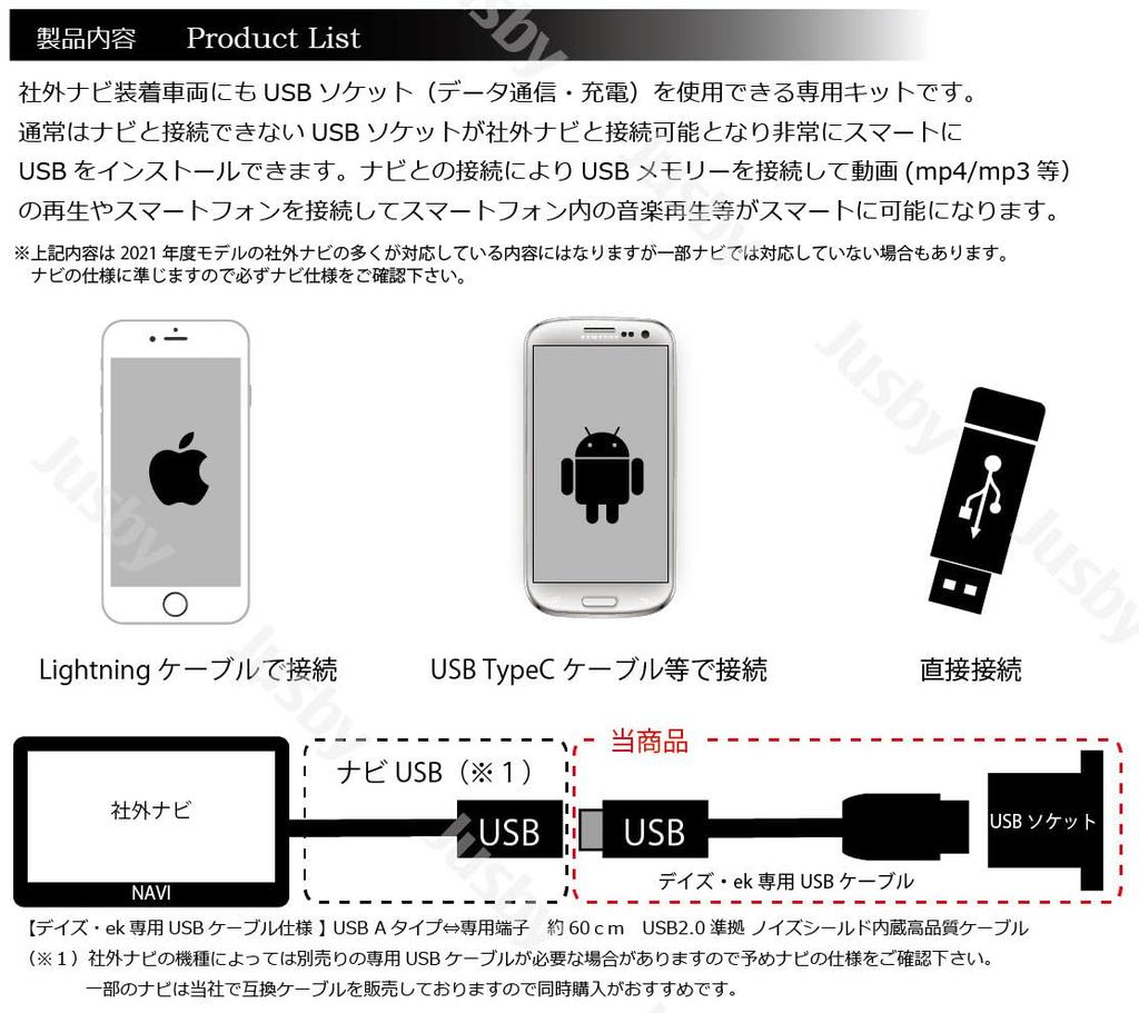 USB Socket & Dedicated USB Cable Set for Nissan Days & Lukes Mitsubishi eK/Delica
