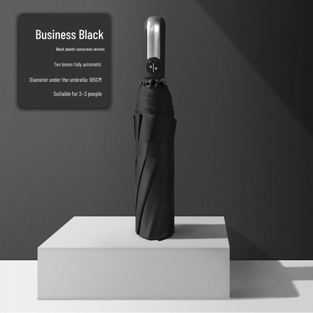Полностью автоматический трехслойный зонт с черным клеем и защитой от УФ-лучей с логотипом для дождя или солнца