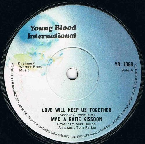 7-дюймовая пластинка MAC КЭТИ КИССОН Love Will Keep Us Together YB1060 Young Blood Int 1973 UK Поп Б/у