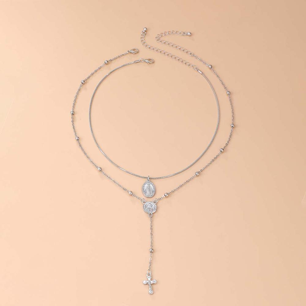 Rhinestone Metal Stacked Necklace Y2K Zinc Zinc Alloy Neck Pendant Beads Stacked Collarbone Chain Women