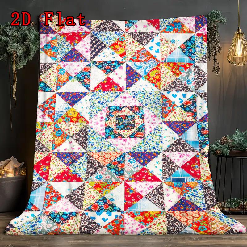Retro Geometric 2D Flat Pattern Flannel Blanket High quality All Seasons Warmth and Comfort Perfect for Christmas Gifts.MMT0918136