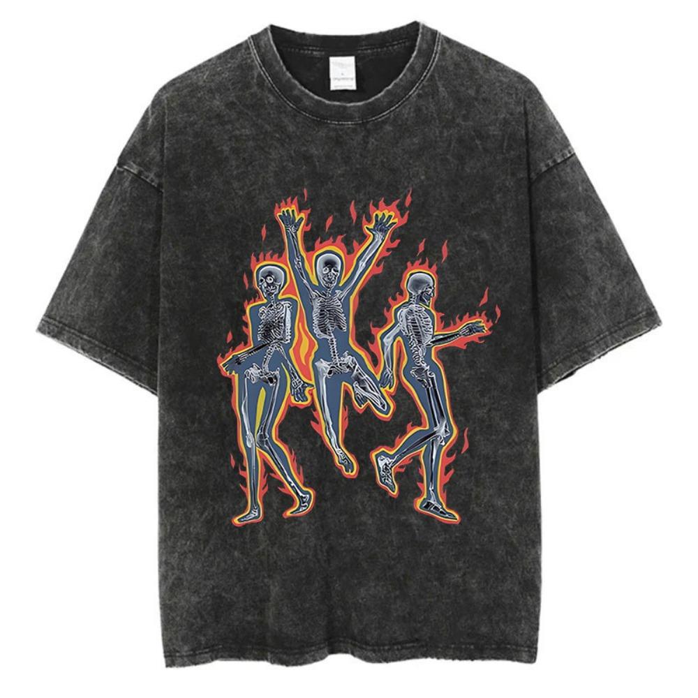 Cotton Y2K Washed Tshirts Hip Hop Retro Punk Gothic Print T-Shirts Harajuku Casual Vintage Men Women Short Sleeve Top Tee Daily Oversized Top