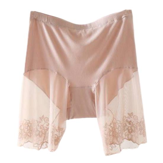 Women Safety Pants High Elasticity Solid Color Seamless Lace Patchwork Anti-exposure High Waist Tummy Control Quick Dry Mini