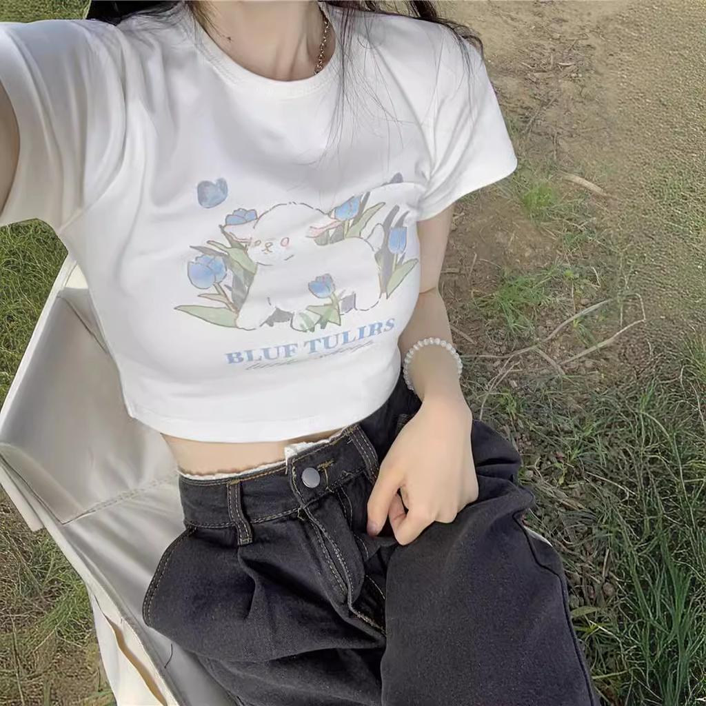 Женская белая базовая рубашка для женщин на лето, новая сладкая и пряная тонкая футболка с короткими рукавами