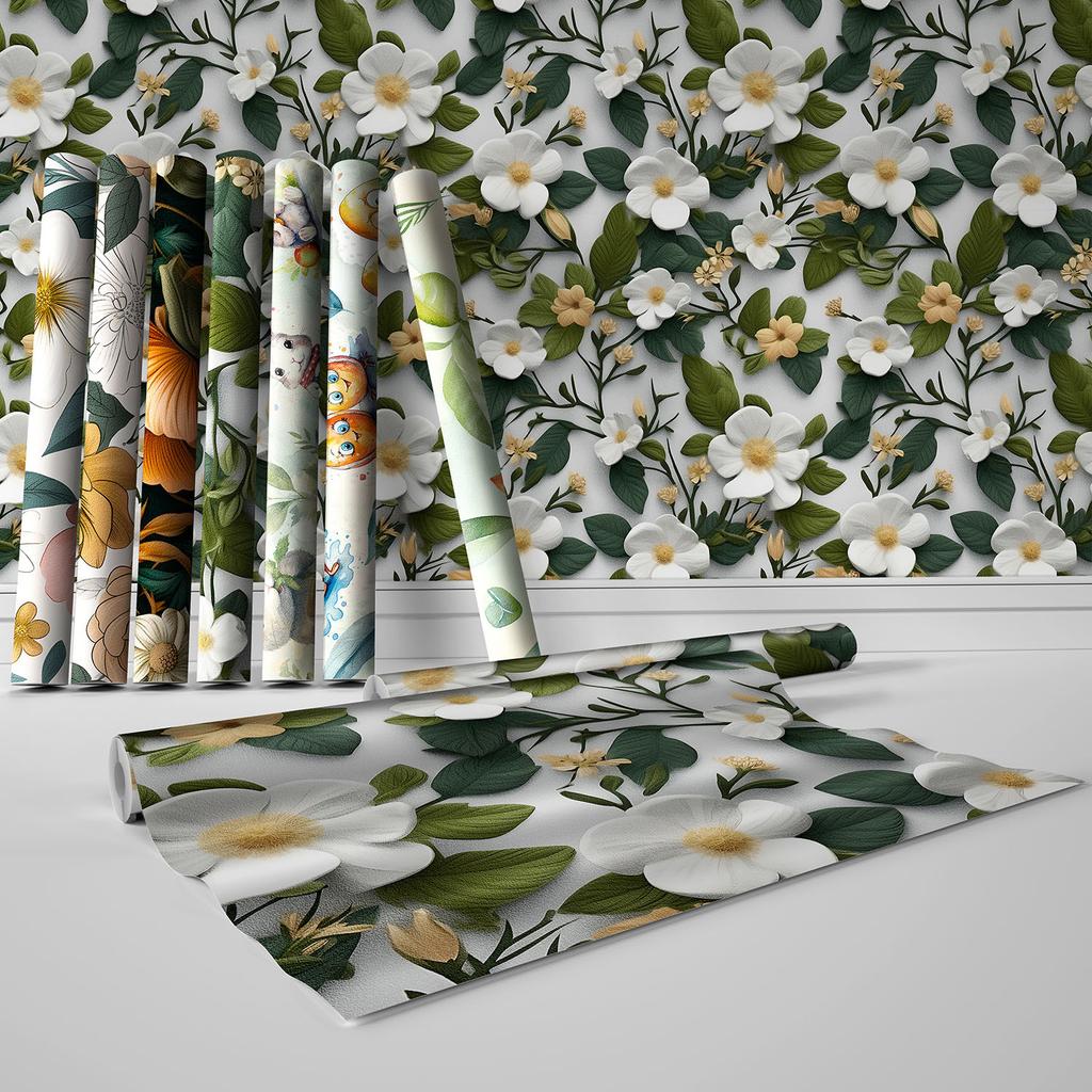 Nordic Style Plant Flower Splicing Wall Sticker Living Room Bedroom Background Wall Self-Adhesive Wallpaper Waterproof And Wear-Resistant Texture