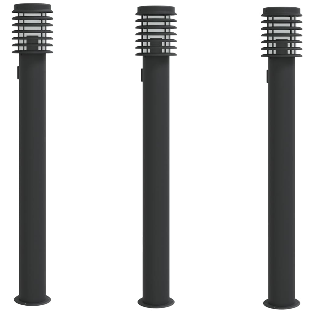 Pathway Lights with Socket 3 pcs Black 110 cm Stainless Steel