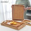 Бамбуковый Деревянный Прямоугольный Поднос для Чая Деревянные Подносы для Чайных Чашек Посуда для Хранения Столовых Приборов для Отеля Элегантная Посуда с Ручками