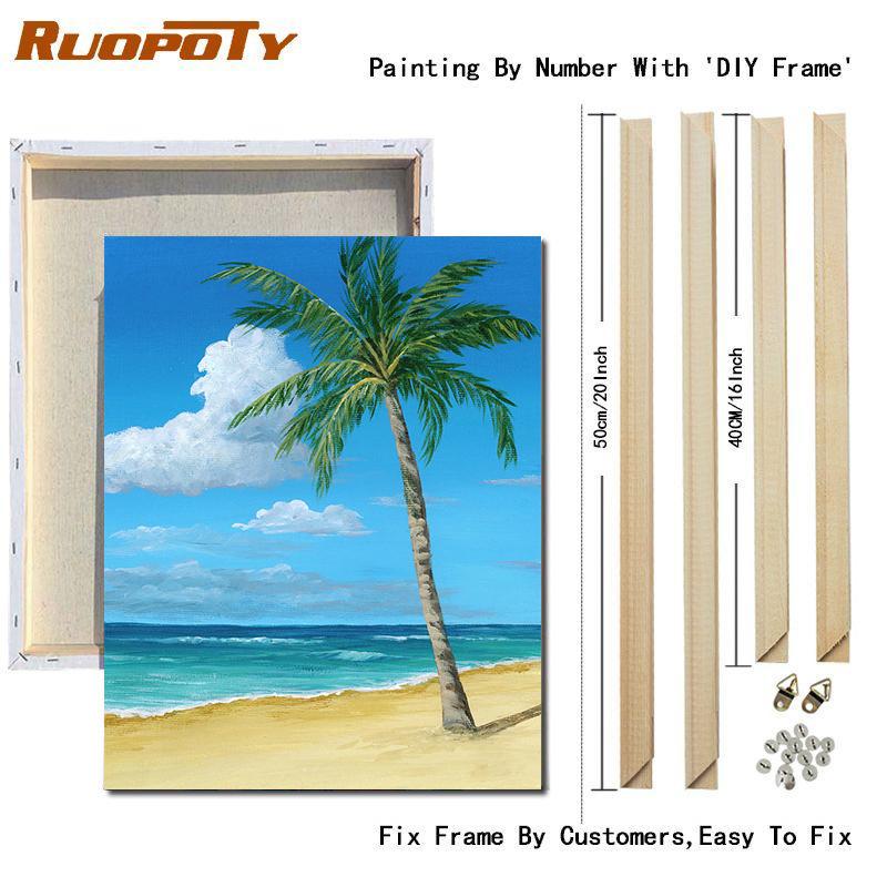 RUOPOTY Painting By Numbers Beach Drawing On Canvas Pictures By Number Handpainted Seascape Kits Home Decoration