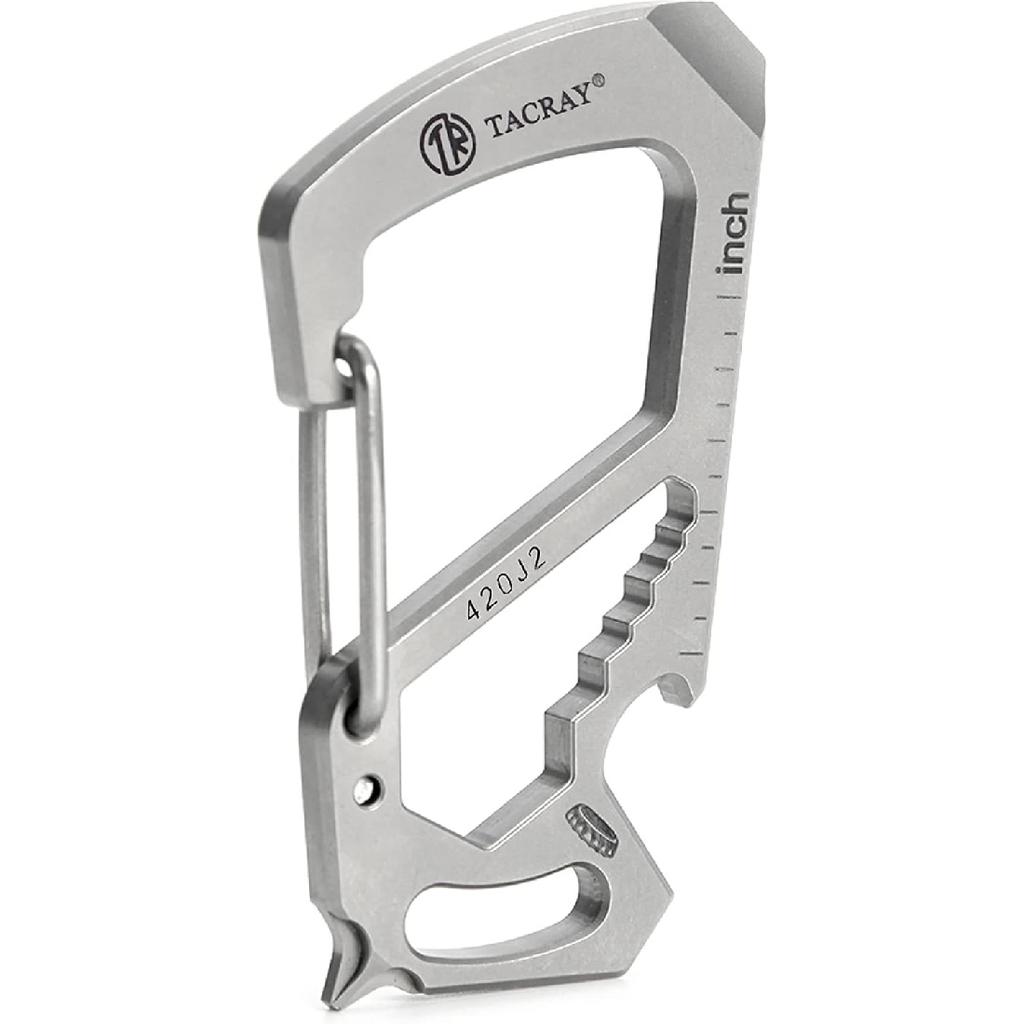 TACRAY Зажим-брелок-карабин, Держатель для ключей из нержавеющей стали с клипсой против потери и быстрым отсоединением, Брелок-мультитул, Открывалка для бутылок и линейка, Легкий