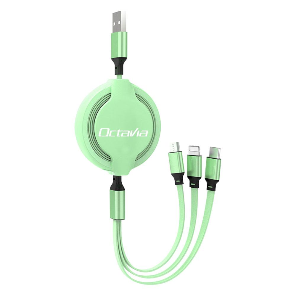 BATB7 Retractable USB Cable Phone Fast Charger 3-in-1 Multi-head Charging Cable For Skoda Rapid Scala Kodiaq Fabia Karoq Octavia 3 VII