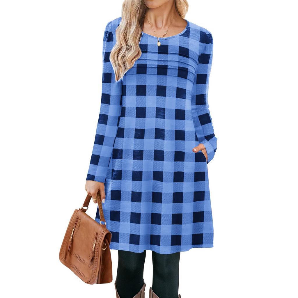 Женские повседневные модные платья с длинным рукавом, с графическим принтом, винтажные, с карманами