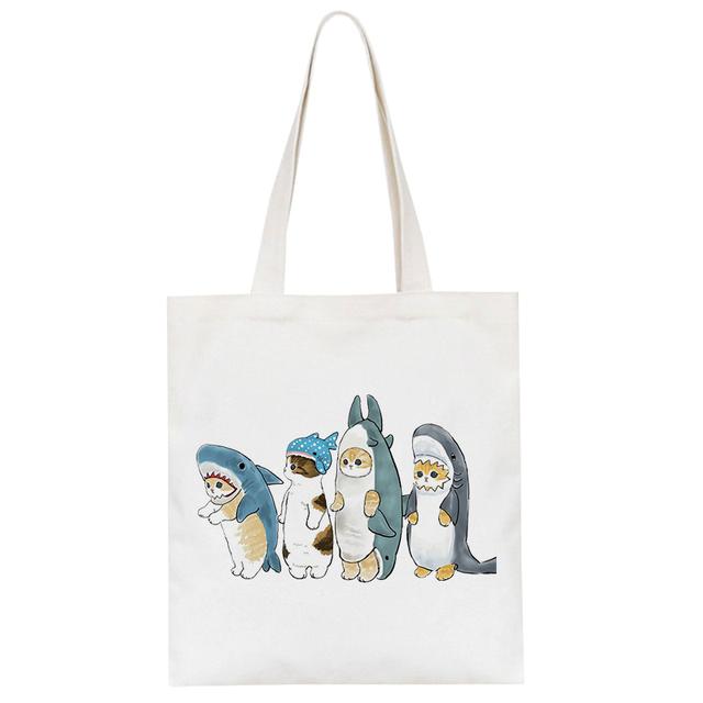 Harajuku Kawaii Cat Shark Y2k сумка на плечо модная повседневная женская парусиновая сумка с героями мультфильмов большая вместительная женская сумка на молнии сумки-шоппер