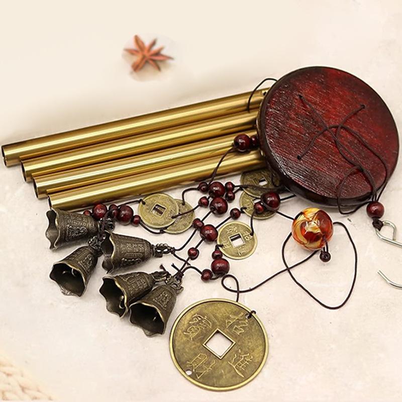 4-tube Pine Wood Metal Bronze Zhaocai Jinbao Dafeng Chime Home Outdoor Decoration