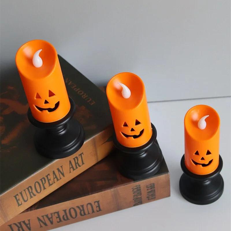 1PC Halloween Lights LED Candle Pumpkin Candlestick Lamp Desktop Ornaments Halloween Party Decoration Horror Props