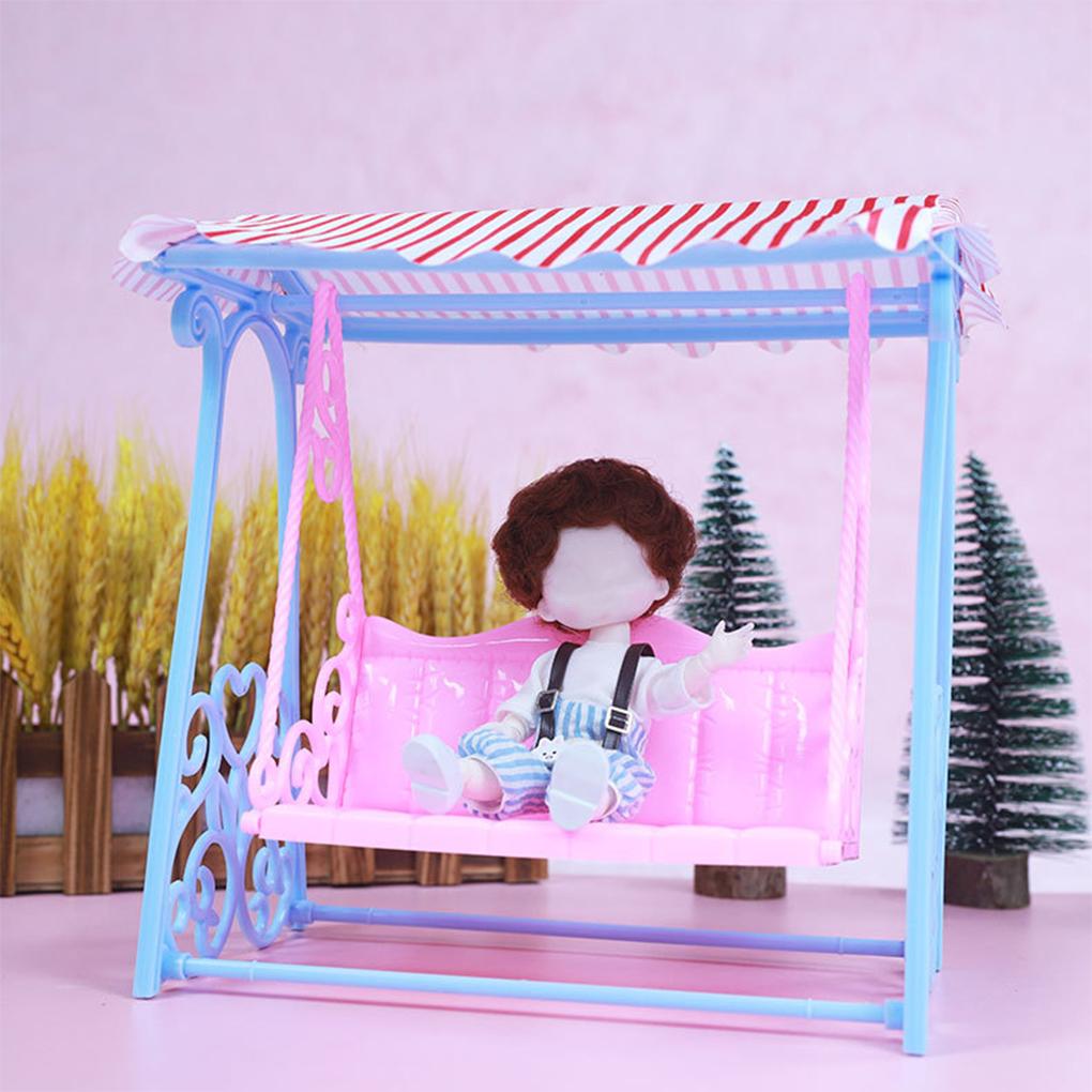 Toy Swing with Canopy Model Swinging Chair Dollhome Decoration Furniture Interactive Early Learning Birthday Gift