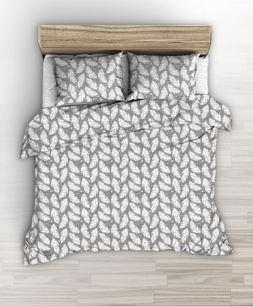Bedding Set 160x200 Gray with White Feathers