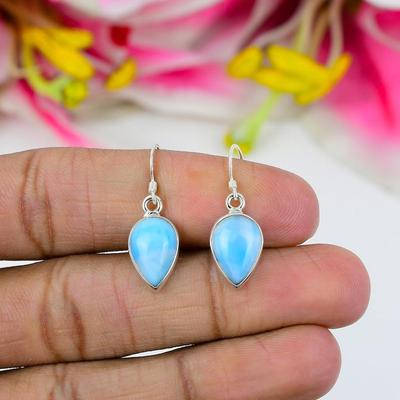 Серьги из твердого серебра 925 пробы с драгоценным камнем Ларимар, серьги ручной работы, серьги с камнем, серьги с подвесками, серьги ручной работы