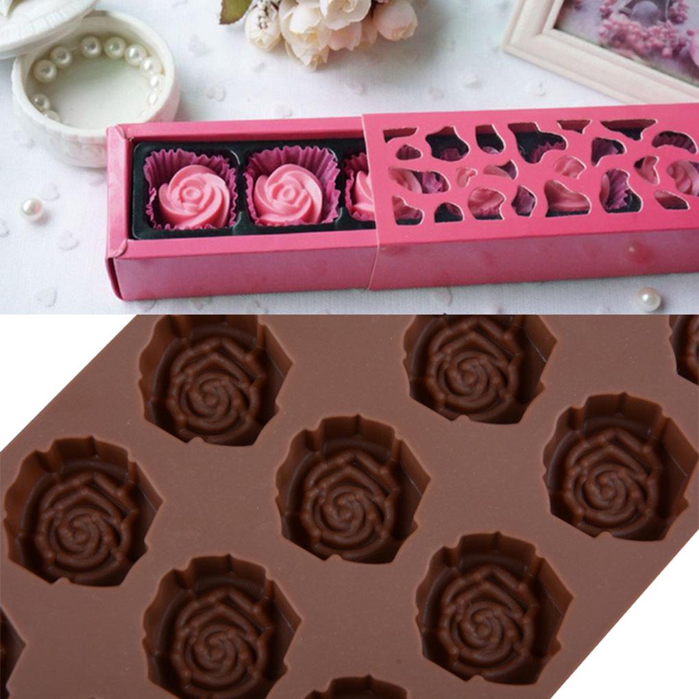 15-grid Silicone Chocolate Mold Reusable Rose Flower Shape Molds Cake DIY Crafting Handmade Kitchen Baking Mould for Biscuits
