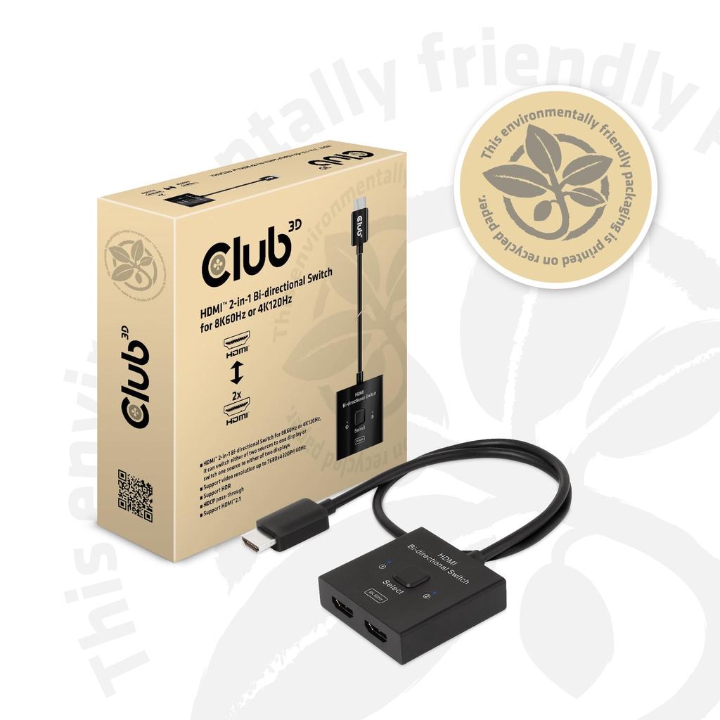 Club3D HDMI двунаправленный переключатель 8K60Hz 4K120Hz 2 входа 1 выход / Селектор/Разветвитель 2-в-1 (CSV-1384)