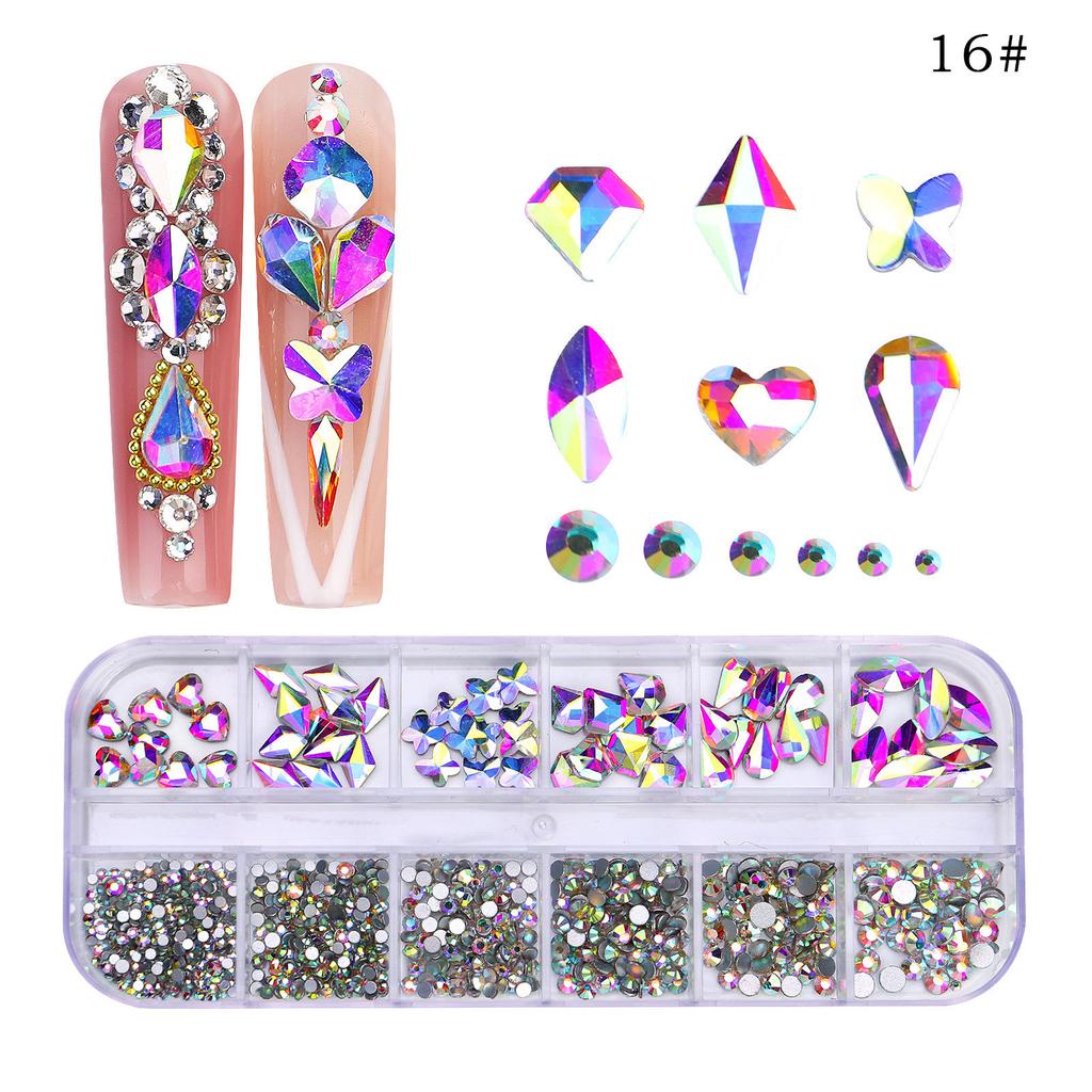12 Grid Nail Art Diamond Special-Shaped Diamond Flat-Bottomed Rhinestone Ab Nail Art Jewelry Drill Nail Decoration Direct Sales